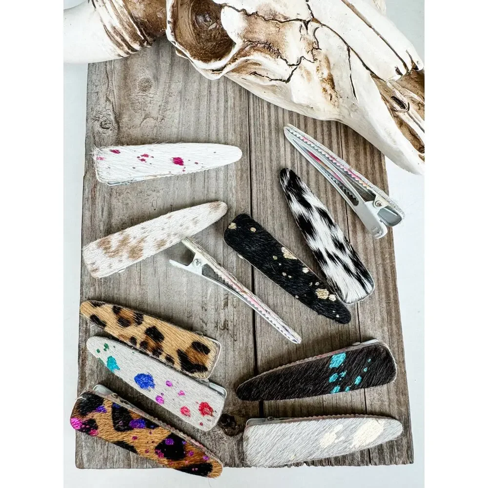 Western Hair-On Cowhide Barrette | White & Pink